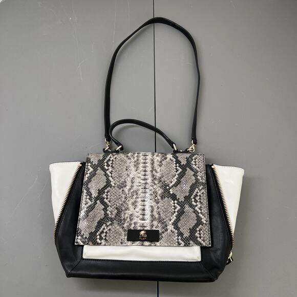 Kate Spade Magnolia Park Large Laurel Satchel Snake Embossed Leather Black White - Picture 3 of 16